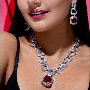 Jaipur Rose Ruby Chainlink Jenna Necklace & Earring Set Indian Jewelry